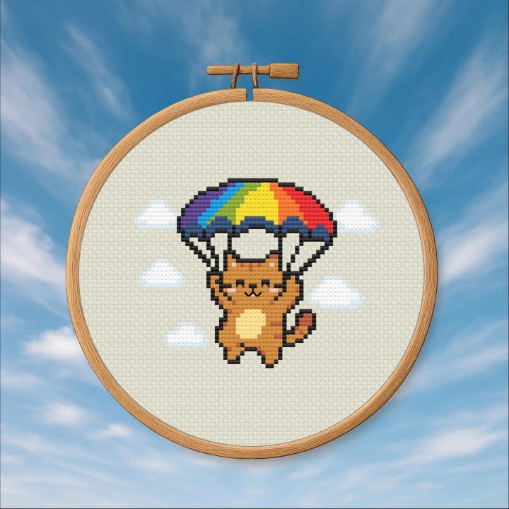 Rainbow Flying Feline – Pride cross-stitch pattern preview