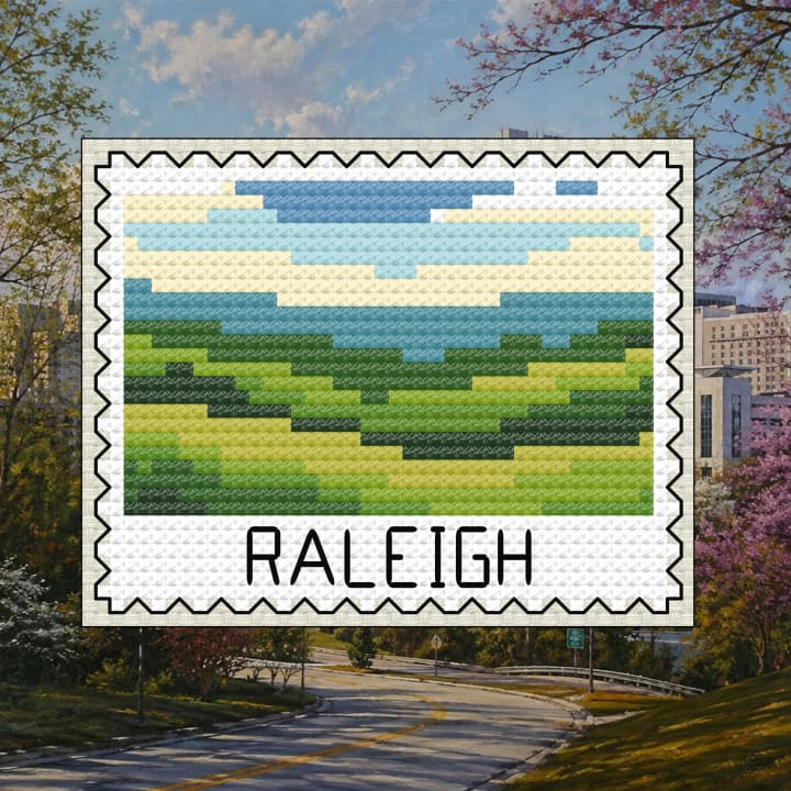 Raleigh Stamp - North Carolina Rolling Hills cross-stitch pattern preview