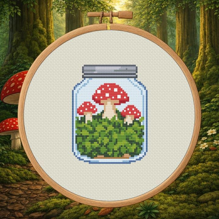 Redcap Mushroom Jar – Toadstool cross-stitch pattern preview