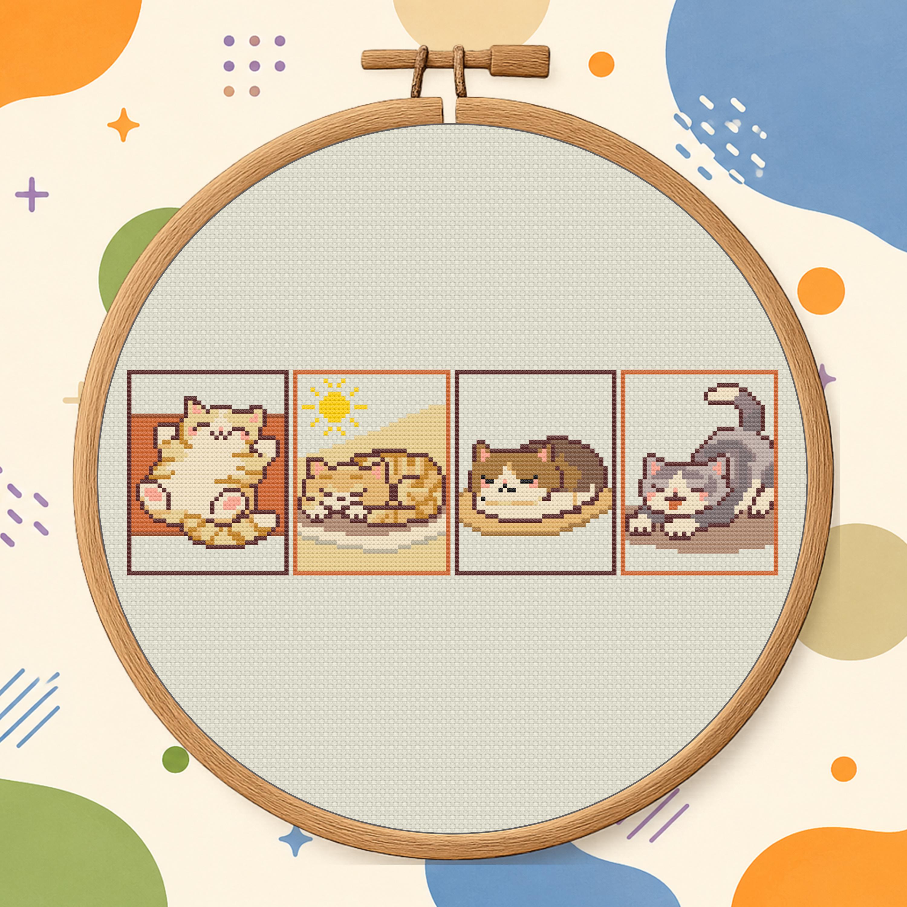 Relaxing Cats Cross Stitch Pattern PDF - Cozy Cat Design cross-stitch pattern preview