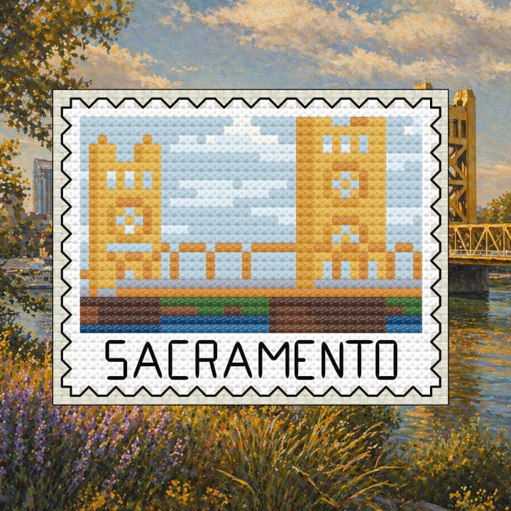 Sacramento Stamp - California Capitol cross-stitch pattern preview