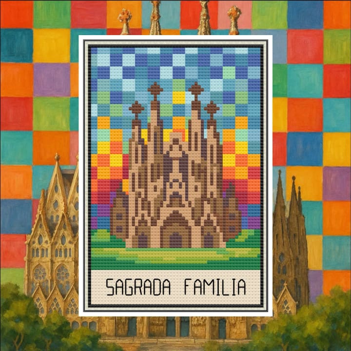 Sagrada Familia – Barcelona Postcard cross-stitch pattern preview