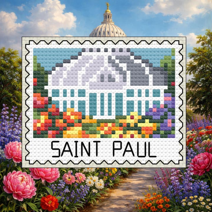 Saint Paul Capitol Garden Stamp - Minnesota Capitol cross-stitch pattern preview