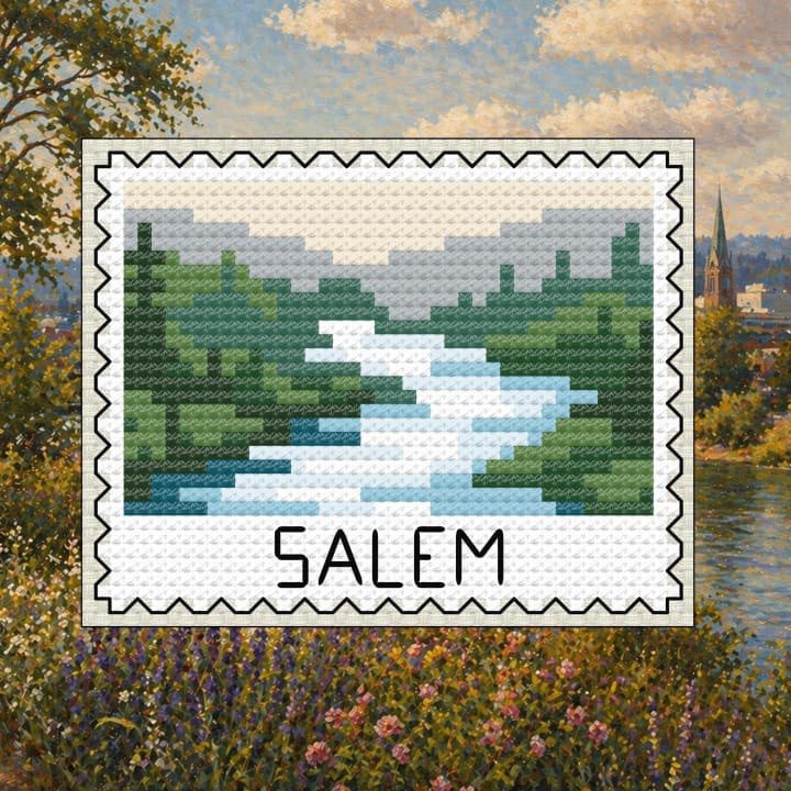 Salem Stamp - Oregon Forest City cross-stitch pattern preview