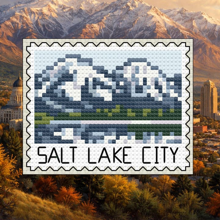 Salt Lake City Mountain Stamp - Utah cross-stitch pattern preview
