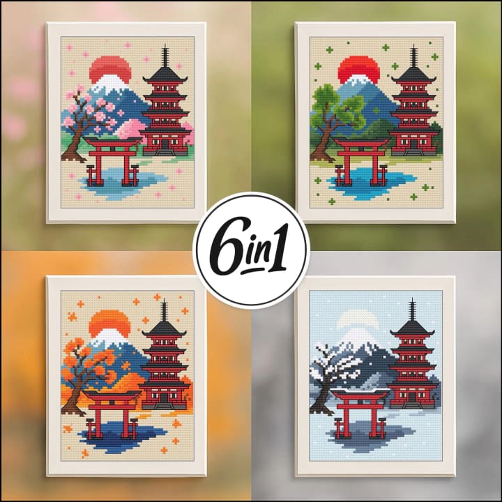 Seasons of Mt. Fuji – 6 Patterns – Japan Bundle cross-stitch pattern preview
