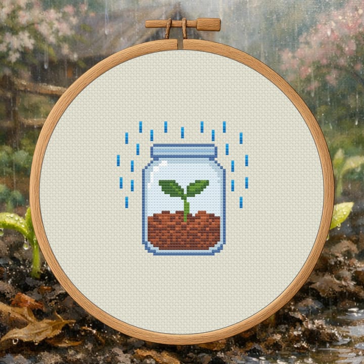 Seedling Mason Jar – Plant Terrarium cross-stitch pattern preview