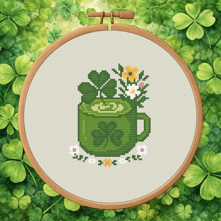 Shamrock Latte Mug – St. Patrick’s Day Drink cross-stitch pattern preview