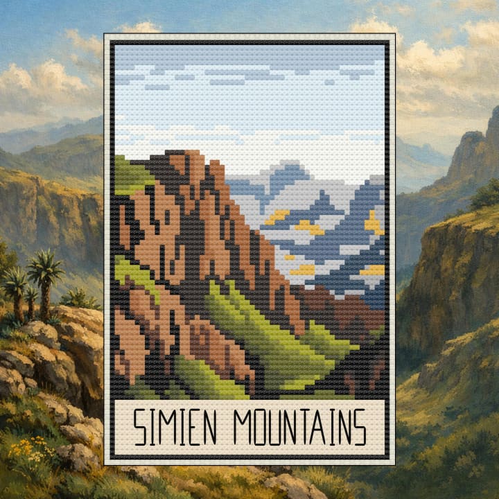 Simien Mountains – Ethiopia Postcard cross-stitch pattern preview