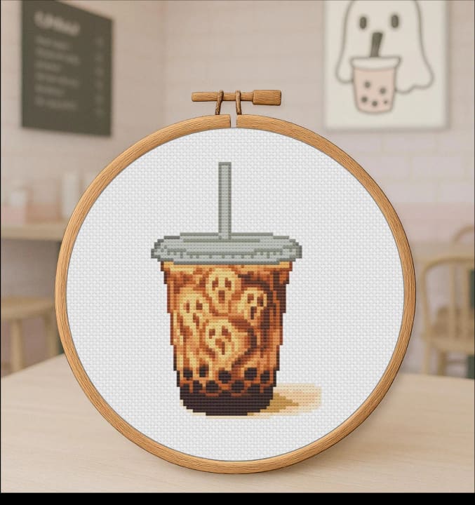 Sippin' With Spirits – Bubble Tea – Halloween cross-stitch pattern preview
