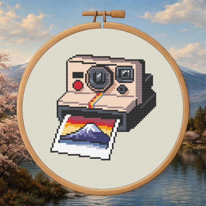 Snapshot of Color – Retro Instant Camera cross-stitch pattern preview