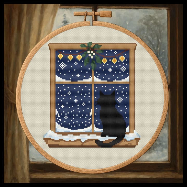 Snowfall Watcher – Winter Scene cross-stitch pattern preview