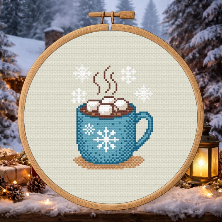 Snowflake Cocoa Mug – Winter Hot Chocolate cross-stitch pattern preview