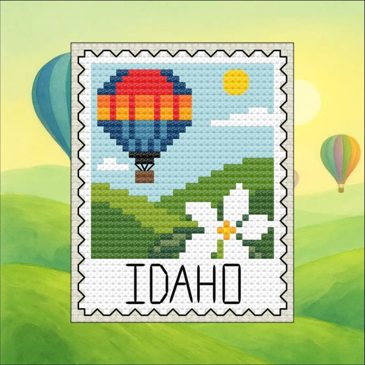 Soar Over Idaho – US State Postage Stamp Series cross-stitch pattern preview