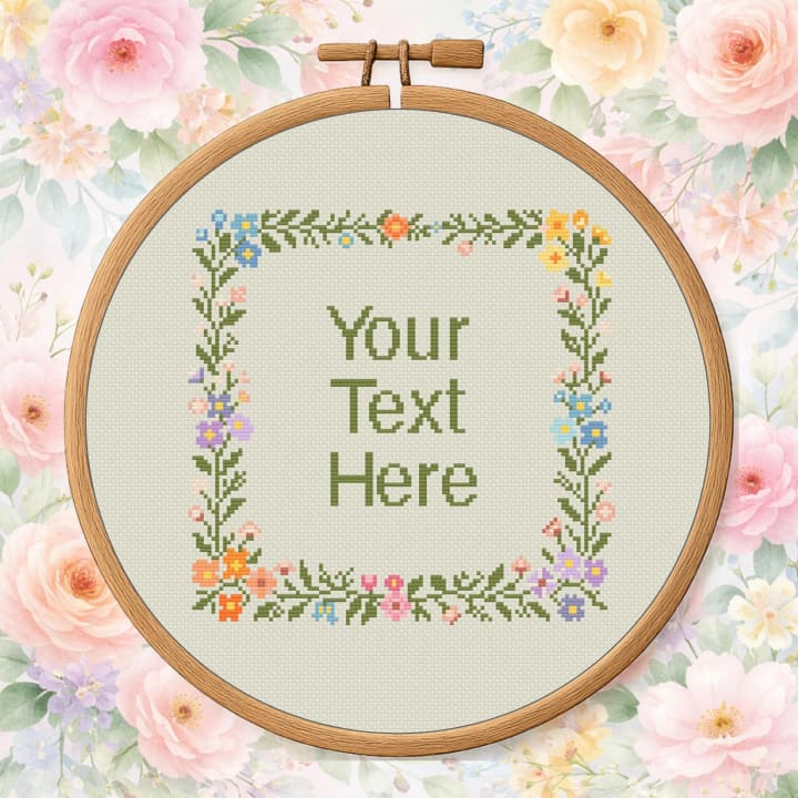 Soft Florals Custom Text – Custom Text or Phrase – Wildflower Border cross-stitch pattern preview