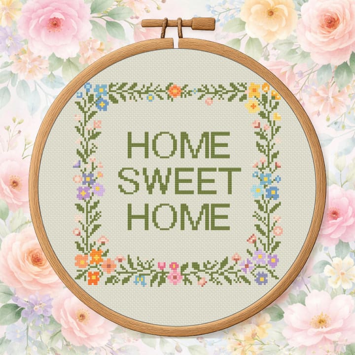 Soft Florals Home Sweet Home – Wildflower cross-stitch pattern preview
