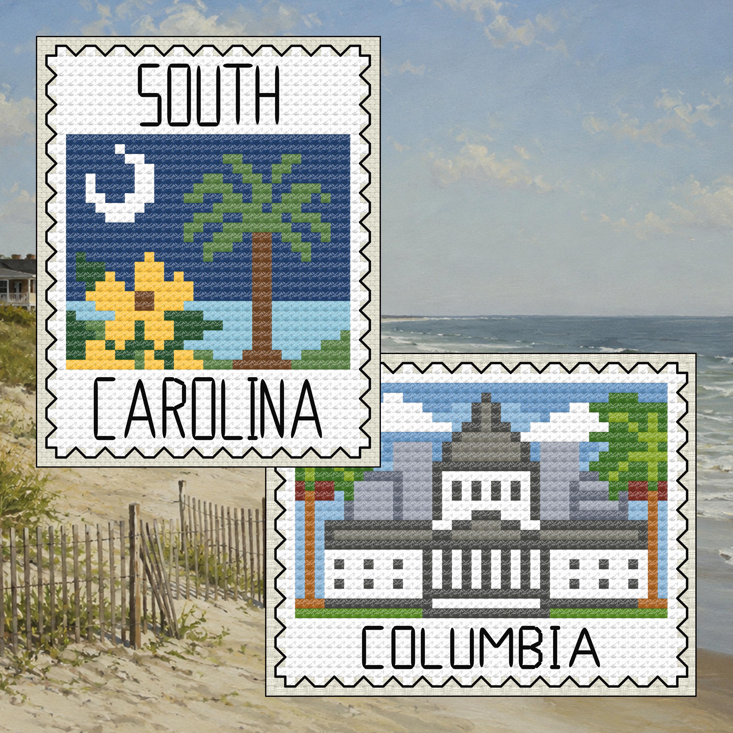 South Carolina Cross Stitch Pattern Bundle: South Carolina Palmetto Coast Stamp + Columbia State House Set cross-stitch pattern preview