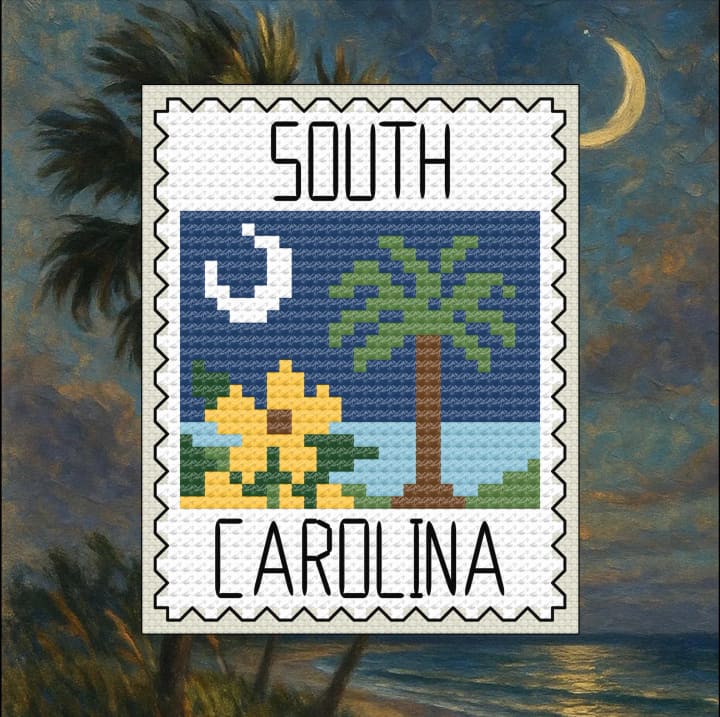 South Carolina: Palmetto & Crescent Moon cross-stitch pattern preview