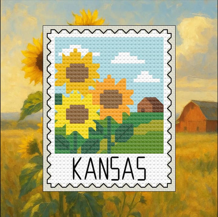Sow What? – Kansas – US State Postage Stamp Series cross-stitch pattern preview