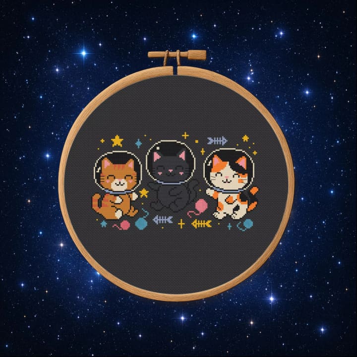 Space Kittens – Space cross-stitch pattern preview