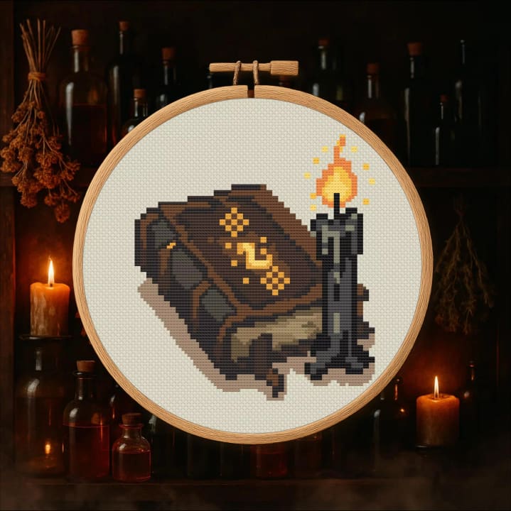 Spellbook cross-stitch pattern preview