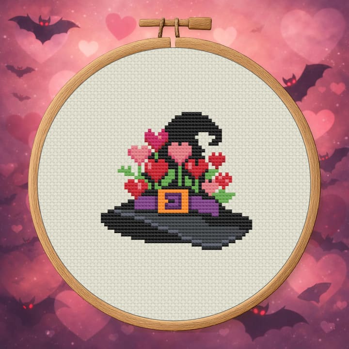 Spellbound Valentine – Witchy Heart Bouquet cross-stitch pattern preview