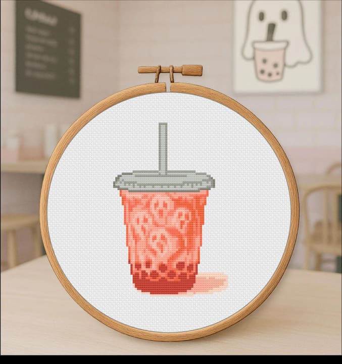 Spooktacular Citrus Brew – Bubble Tea – Halloween cross-stitch pattern preview