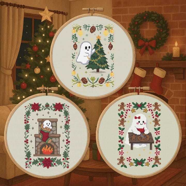 Spooky Christmas Bundle – Ghosts, Stockings cross-stitch pattern preview