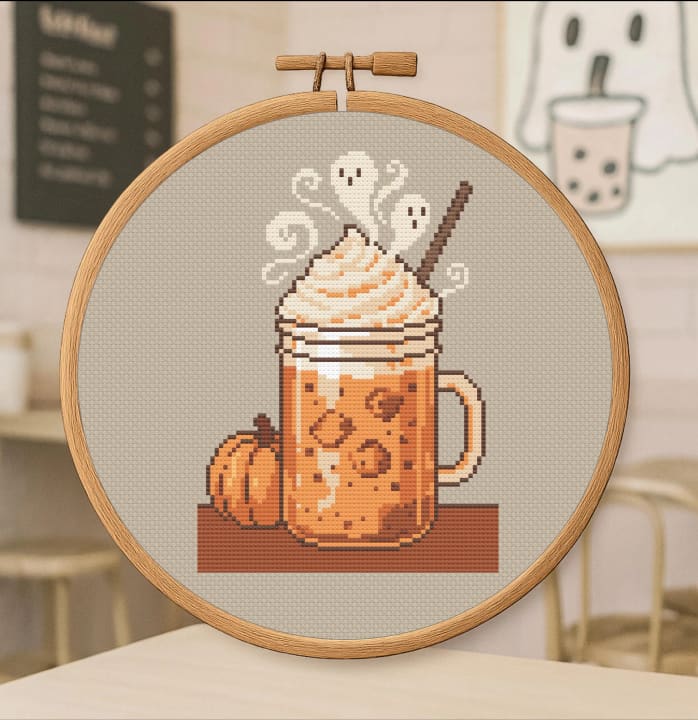 Spooky Pumpkin Spice Latte – PSL – Halloween cross-stitch pattern preview