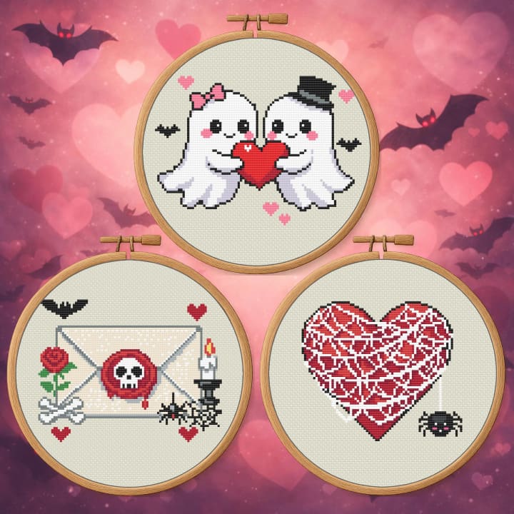Spooky Valentine Bundle - Ghost, Gothic, Spiderweb cross-stitch pattern preview
