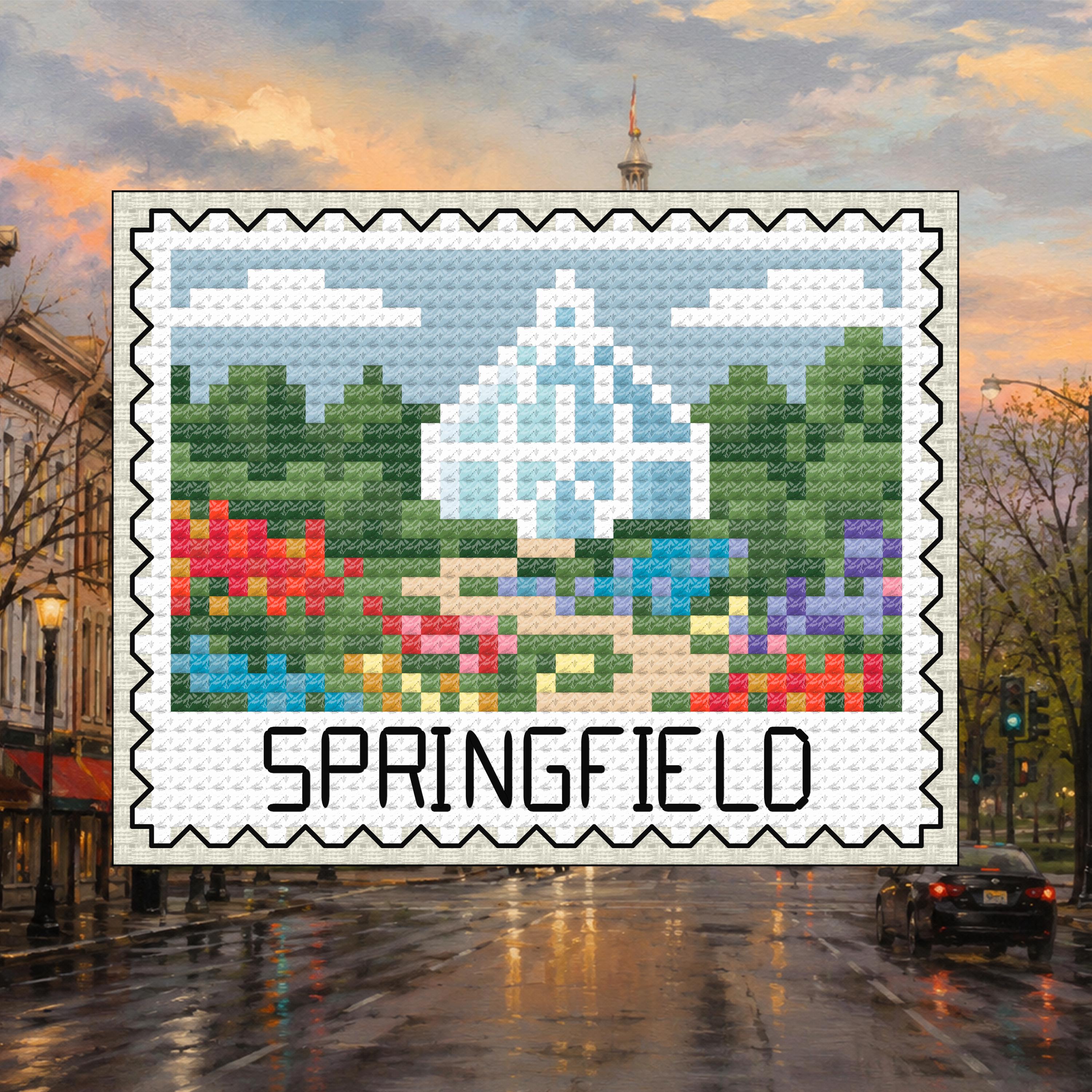 Springfield Illinois Stamp cross-stitch pattern preview