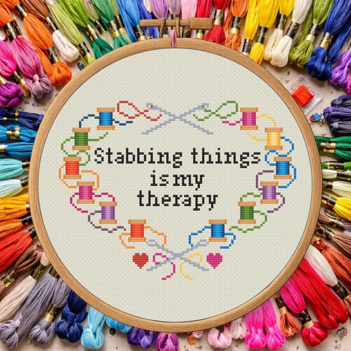 Stabbing Things Is My Therapy – Snarky Stitcher Quote cross-stitch pattern preview
