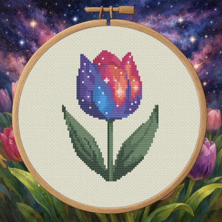 Starlit Tulip – Floral cross-stitch pattern preview