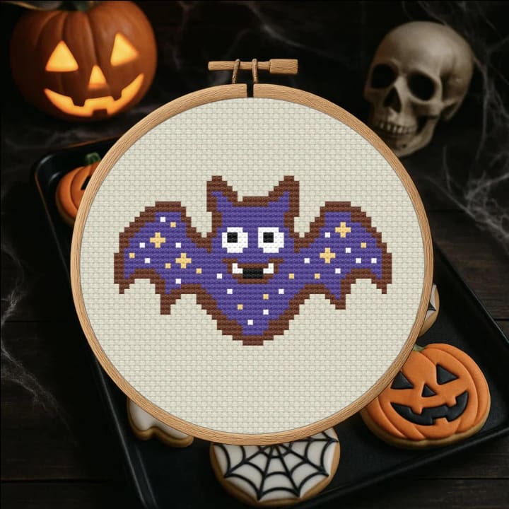 Starry Night Bat – Bat Cookie – Halloween cross-stitch pattern preview