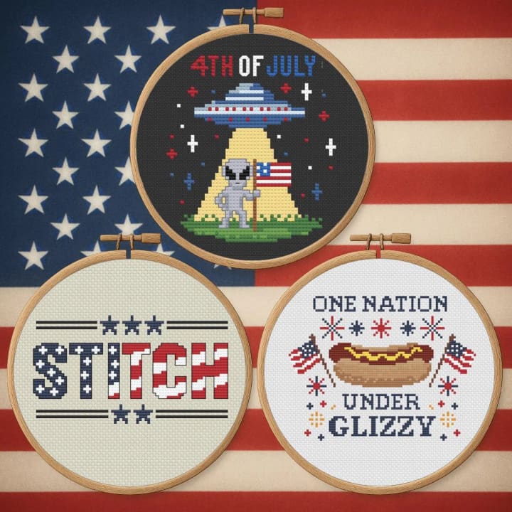 Stars & Stitches Trio – 3 Patriotics cross-stitch pattern preview