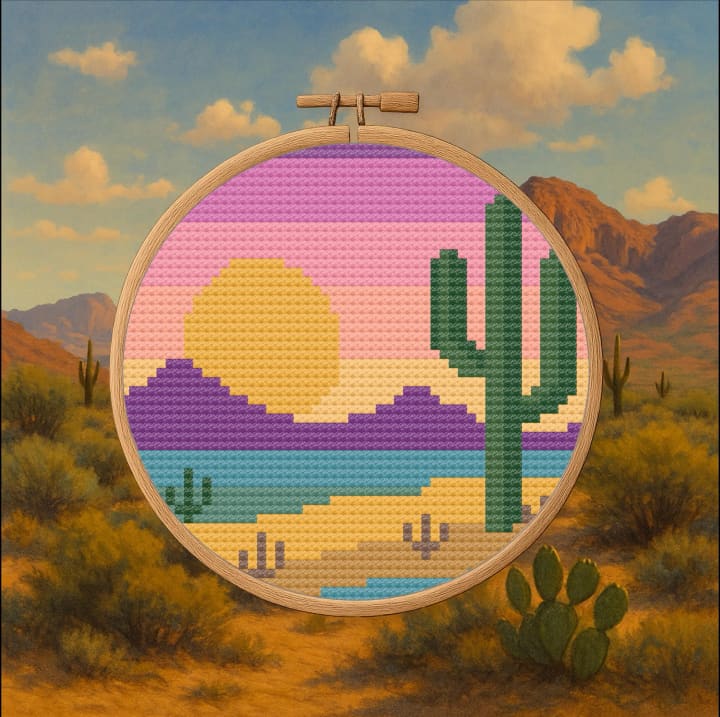 Stitch the Stillness – Arizona Desert cross-stitch pattern preview