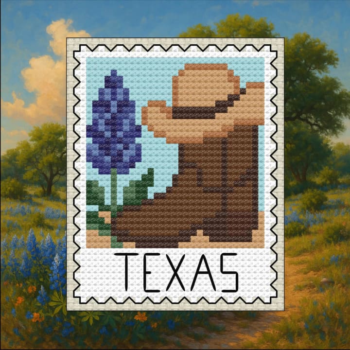 Stitchin’ in Texas – US State Postage Stamp Series cross-stitch pattern preview
