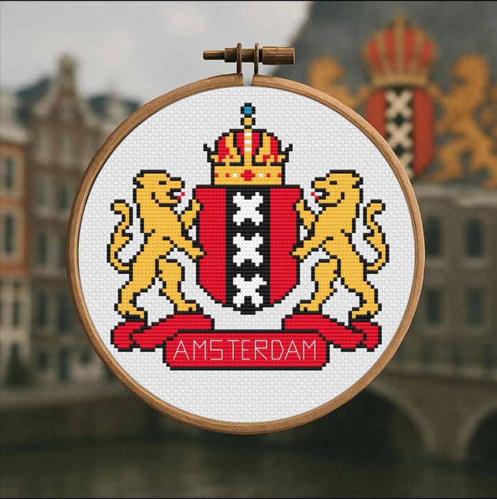 Stitching the Symbol of Amsterdam – Dutch Crest – Netherlands cross-stitch pattern preview