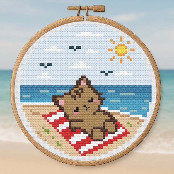 Sunny Paws & Sandy Claws – Summer cross-stitch pattern preview