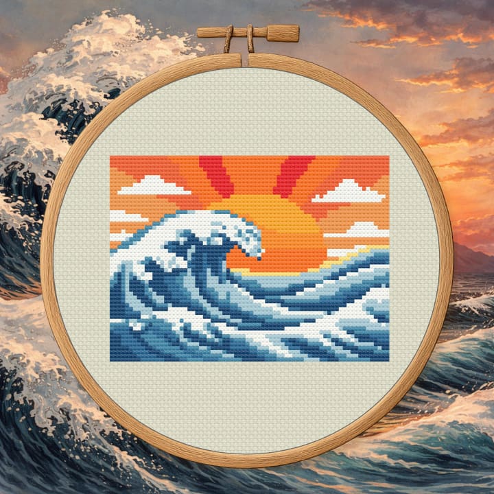 Sunset Wave – Ocean Sunset cross-stitch pattern preview