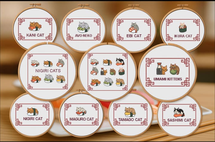 Sushi Cats Bundle: Japan Food Art cross-stitch pattern preview