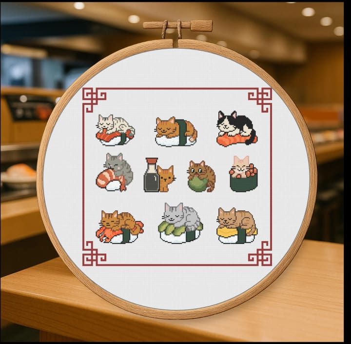 Sushi Cats – Japan cross-stitch pattern preview