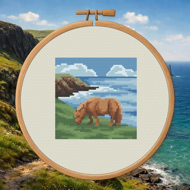 Sweet Little Shetland – Shetland Pony Coastal cross-stitch pattern preview