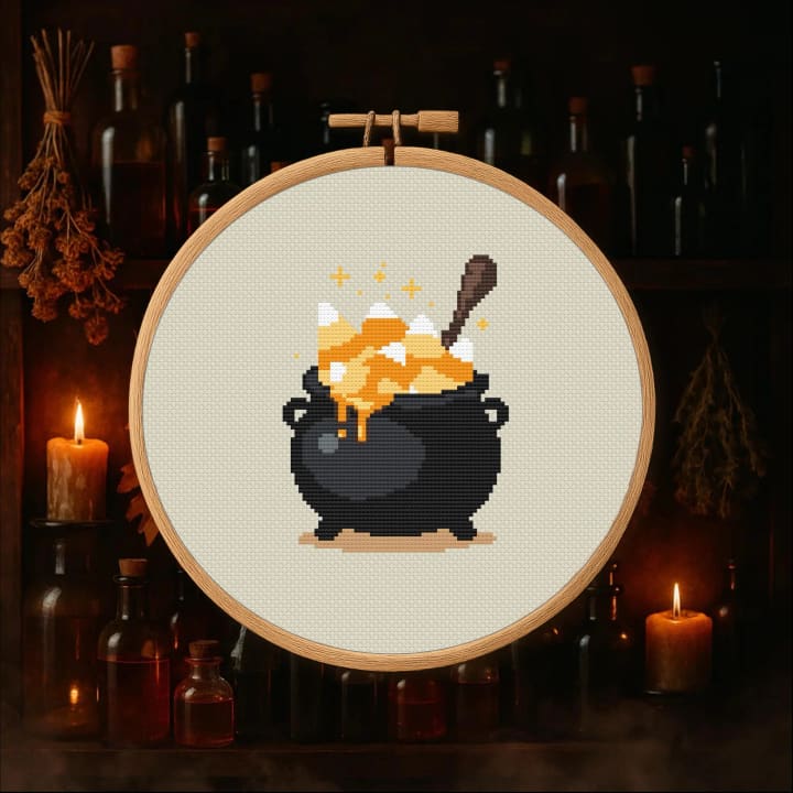 Sweet Spell – Candy Corn Cauldron – Halloween cross-stitch pattern preview