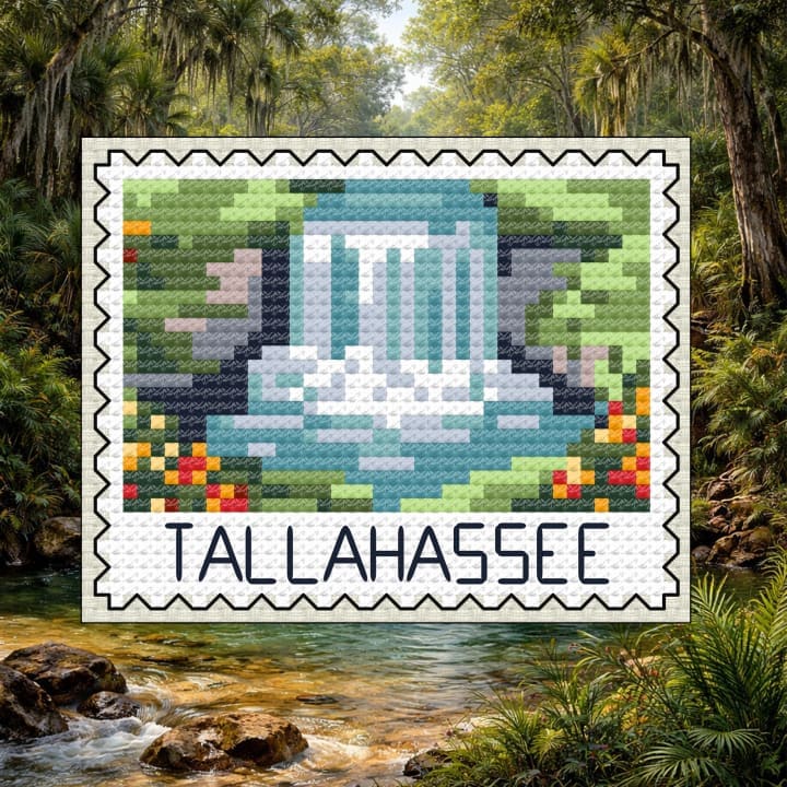 Tallahassee Waterfall Stamp - Florida State Capitol cross-stitch pattern preview