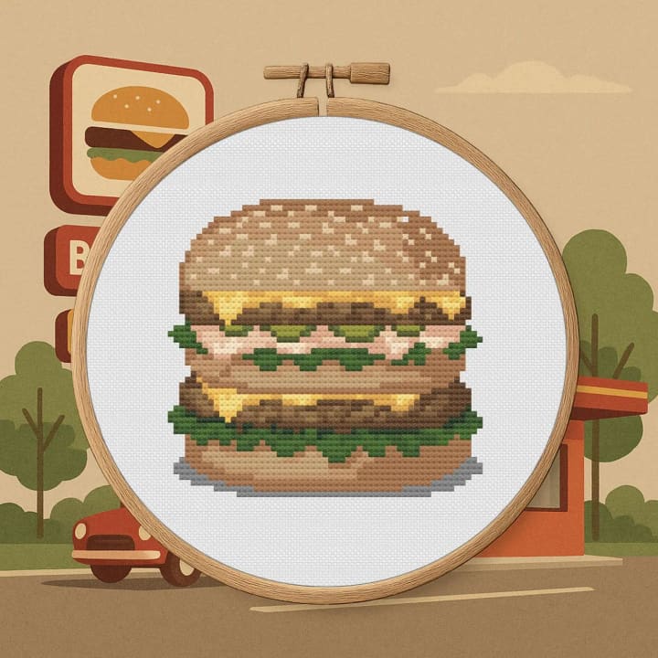 Taste of Nostalgia – Burger cross-stitch pattern preview