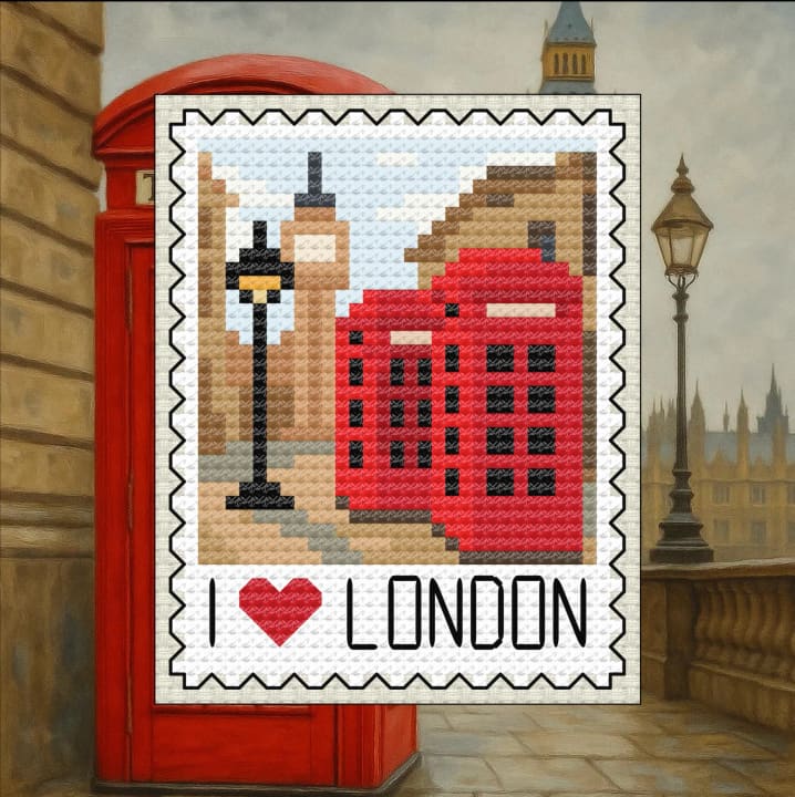 The Charm of London – London – European Postage Stamp Series cross-stitch pattern preview