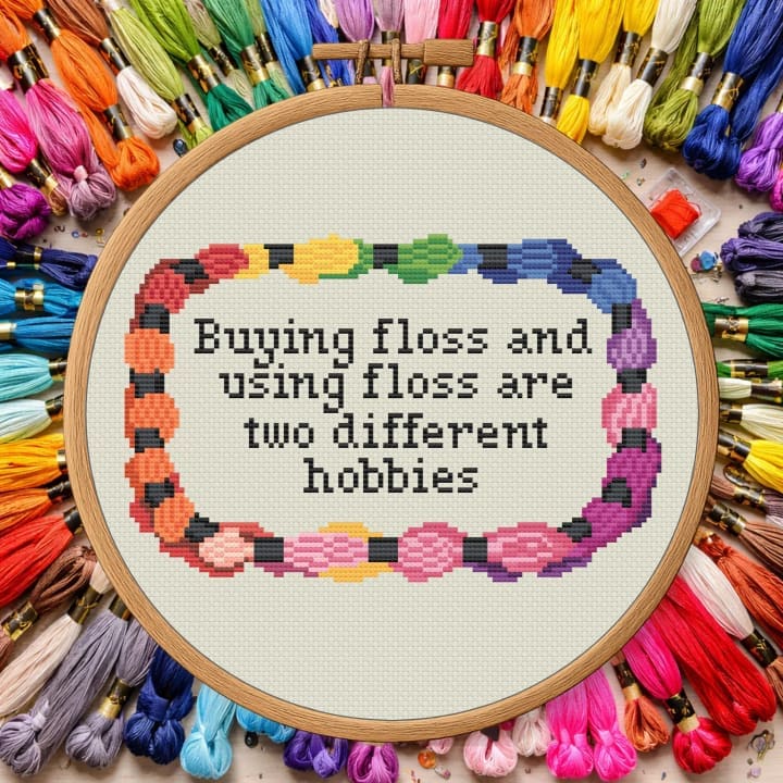 The Floss Buying Problem – Funny Stitcher Quote cross-stitch pattern preview