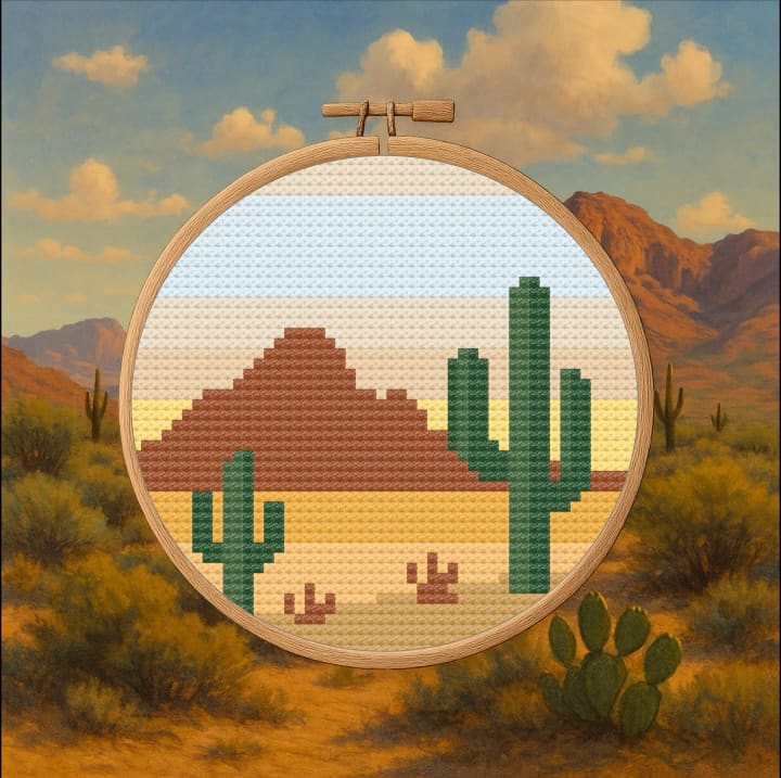 Tiny Desert Vibes – Arizona Desert cross-stitch pattern preview