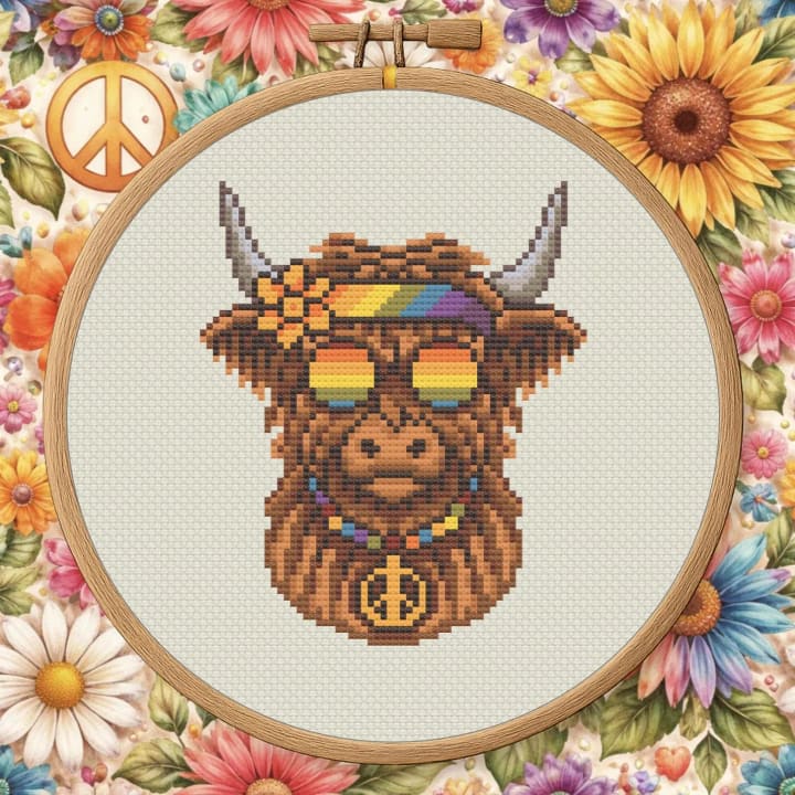 Too Cool to Moo – Funny Highland Cow cross-stitch pattern preview